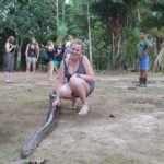 En stor, mønstret anaconda-slange i amazonas junglen.
